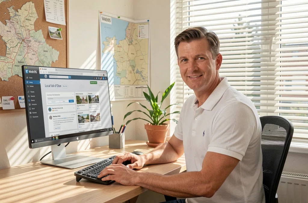 Développeur web de l'agence Web95 construisant un site WordPress pour une entreprise locale du Val-d'Oise